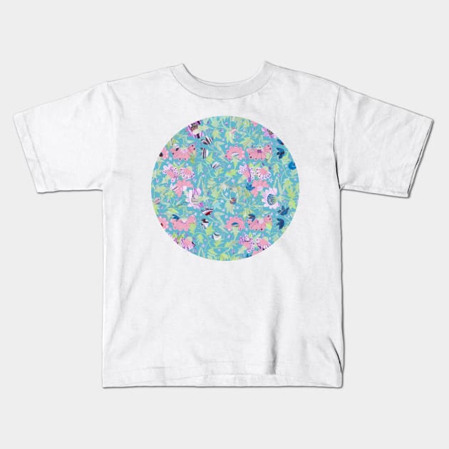 William Morris Style Floral Repeat #1 Marbled Paper Collage Kids T-Shirt by MarbleCloud